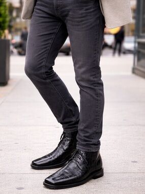 Hudson Croc Embossed Leather Lace Up Chukka Boots